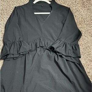 Black Ruffled Long Sleeve Dress